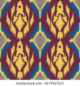 Ikat Muster handgezeichnet Brauner Ton, Motiv ethnische florale nahtlose Textil, Stickerei, Druck gestreifte Ornament floral, Muster, Design für die Verpackung, Seide, Schal, Hintergrund, Textil