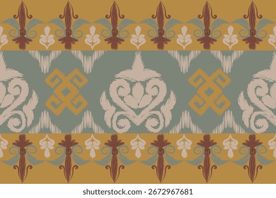 Ikat pattern hand drawn Brown tone, Motif ethnic floral seamless textil, embroidery, print striped ornament floral, pattern, design for wrapping, silk, scarf, background, textile