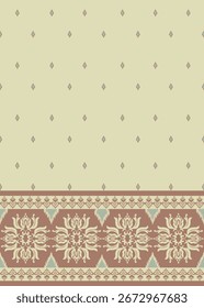 Ikat padrão mão desenhado Tom marrom, Motif floral étnico textil sem costura, bordado, imprimir listrado ornamento floral, padrão, design para embrulhar, seda, cachecol, fundo, têxtil