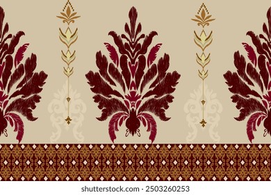 Ikat pattern hand drawn Golden brown tone, Motif ethnic  floral seamless textil,  embroidery, print striped ornament floral, pattern, design for wrapping, silk, scarf, background, textile