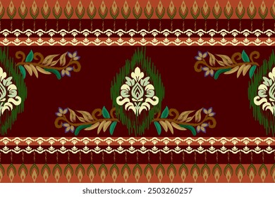 Ikat pattern hand drawn Golden brown tone, Motif ethnic  floral seamless textil,  embroidery, print striped ornament floral, pattern, design for wrapping, silk, scarf, background, textile