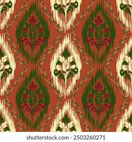 Ikat pattern hand drawn Golden brown tone, Motif ethnic  floral seamless textil,  embroidery, print striped ornament floral, pattern, design for wrapping, silk, scarf, background, textile