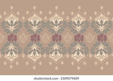 Ikat Muster handgezeichnet Goldener brauner Ton, Motiv ethnische florale nahtlose Textil, Stickerei, Druck gestreifte Ornament floral, Muster, Design für die Verpackung, Seide, Schal, Hintergrund, Textil
