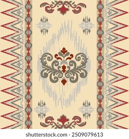 Ikat pattern hand drawn Golden brown tone, Motif ethnic  floral seamless textil,  embroidery, print striped ornament floral, pattern, design for wrapping, silk, scarf, background, textile