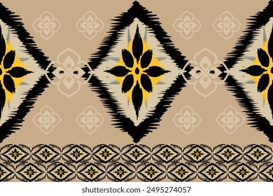 Patrón de Ikat dibujado a mano, Motivo étnico floral sin costuras textil, bordado, estampado a rayas 
adorno floral, patrón, diseño para envoltura, seda, bufanda, fondo, textil, 