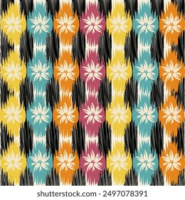 Ikat pattern hand drawn, Motif ethnic  floral seamless textil,  embroidery, print striped ornament floral, pattern, design for wrapping, silk, scarf, background, textile, 