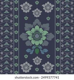 Ikat pattern hand drawn, Motif ethnic  floral seamless textil,  embroidery, print striped ornament floral, pattern, design for wrapping, silk, scarf, background, textile