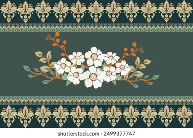 Ikat pattern hand drawn, Motif ethnic  floral seamless textil,  embroidery, print striped ornament floral, pattern, design for wrapping, silk, scarf, background, textile
