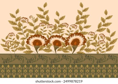Ikat Muster handgezeichnet, Motiv ethnisch florale nahtlose Textilien, Stickerei, gestreifter Druck Ornament floral, Muster, Design zum Verpacken, Seide, Schal, Hintergrund, Textil
