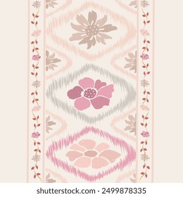 Ikat pattern hand drawn, Motif ethnic  floral seamless textil,  embroidery, print striped ornament floral, pattern, design for wrapping, silk, scarf, background, textile