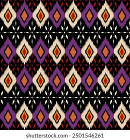 Ikat pattern hand drawn, Motif ethnic  floral seamless textil,  embroidery, print striped ornament floral, pattern, design for wrapping, silk, scarf, background, textile