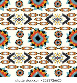Ikat Muster handgezeichnet, Motiv ethnische florale nahtlose Textilien, Stickerei, gestreifte Druck-Ornament floral, Muster, Design für die Verpackung, Seide, Schal, Hintergrund, Textil, 