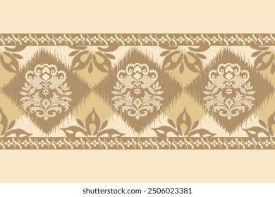 Ikat pattern hand drawn on brown tone, Motif ethnic  floral seamless textil,  embroidery, print striped ornament floral, pattern, design for wrapping, silk, scarf, background, textile