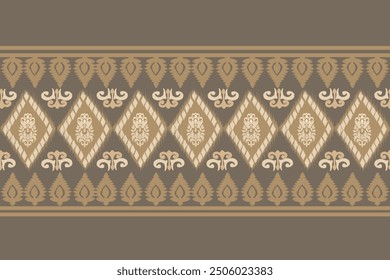 Ikat pattern hand drawn on brown tone, Motif ethnic  floral seamless textil,  embroidery, print striped ornament floral, pattern, design for wrapping, silk, scarf, background, textile