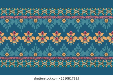 Ikat Muster handgezeichnet auf blauem Ton, Motiv ethnische florale nahtlose Textil, Stickerei, Druck gestreifte Ornament floral, Muster, Design für die Verpackung, Seide, Schal, Hintergrund, Textil