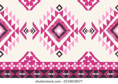 Ikat pattern hand drawn on pink tone, Motif ethnic  floral seamless textil,  embroidery, print striped ornament floral, pattern, design for wrapping, silk, scarf, background, textile