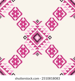 Ikat padrão mão desenhado em tom rosa, Motif floral étnico textil sem costura, bordado, imprimir listrado ornamento floral, padrão, design para embrulhar, seda, cachecol, fundo, têxtil