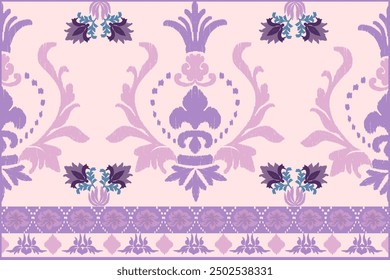 Ikat pattern hand drawnpink purple tone , Motif ethnic  floral seamless textil,  embroidery, print striped ornament floral, pattern, design for wrapping, silk, scarf, background, textile