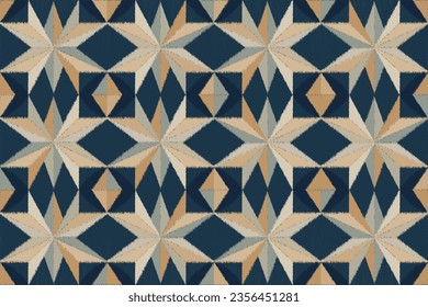 Ikat Pattern, illustration design for texture or fabric print. Indigo pattern, blue background, colorful pattern, diamond pattern.