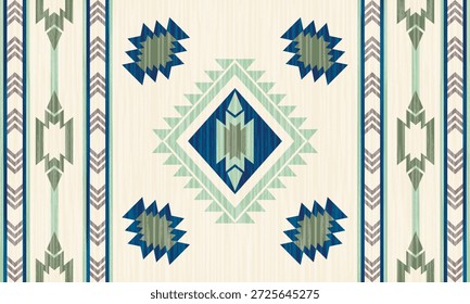 Patrón Ikat inspirado en el tejido étnico tradicional con motivos geométricos y suaves transiciones de color. Este diseño funciona como una superficie decorativa para textiles, tela, batik, patrón de fondo