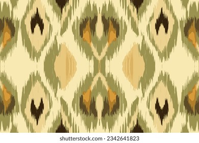 Patrón de ikat con un patrón étnico marrón claro y verde. Antiguo folclórico tradicional ornamentado elegante fondo de lujo. Diseño de impresión para textura de tela textil fondo de fondo de papel tapiz.