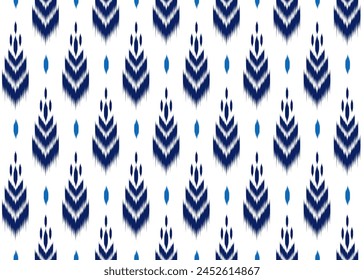 Ikat pattern on white background.Blue arrows pattern.Chevron pattern.Zigzag.Geometric shape.DIgital design.Ethnic.Illustration.Modern.Design for rug.Clothes.Dress.Carpet.Printing.Tablecloth.Knitted