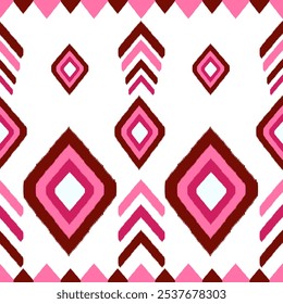 Ikat pattern pink color geometric design on white background