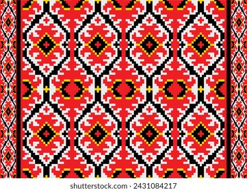 Ikat pattern pixel handicraft embroidery crochet Abstract Aztec symbol illustration geometric shape vector pattern Ethic native tribal background backdrop wallpaper clothing fashion decoration