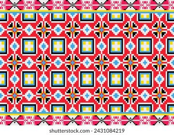 Ikat pattern pixel handicraft embroidery crochet Abstract Aztec symbol illustration geometric shape vector pattern Ethic native tribal background backdrop wallpaper clothing fashion decoration 