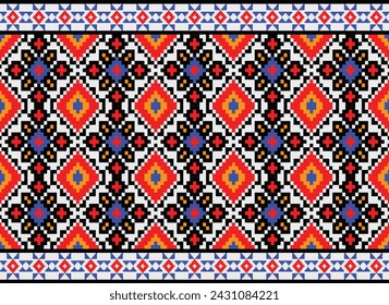 Ikat pattern pixel handicraft embroidery crochet Abstract Aztec symbol illustration geometric shape vector pattern Ethic native tribal background backdrop wallpaper clothing fashion decoration 