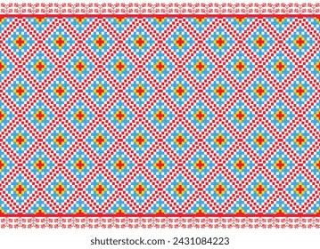 Ikat pattern pixel handicraft embroidery crochet Abstract Aztec symbol illustration geometric shape vector pattern Ethic native tribal background backdrop wallpaper clothing fashion decoration 