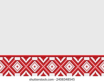 Ikat pattern red fabric on white pixel handicraft embroidery machine crochet Abstract Aztec Symbol illustration geometric shape vector pattern Ethic native tribal background backdrop wallpaper cloth