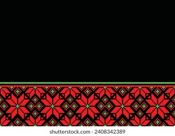 Ikat pattern red on black pixel handicraft embroidery crochet Abstract Aztec symbol illustration geometric shape vector pattern Ethic native tribal background backdrop wallpaper clothing fashion decor