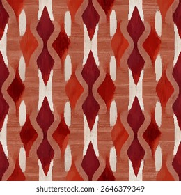  Ikat patroon, roest en terracotta kleurenpalet, grunge lijnen ikat patroon, ikat naadloze patroon, Vector illustratie achtergrond voor het afdrukken van het papier.