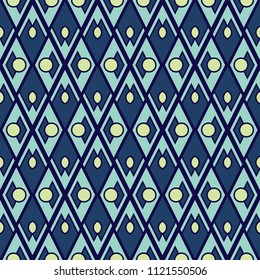 Ikat pattern. Seamless design. Vector background with tribal rhombuses. Ethnic fashion tiles. Suitable for bed linen, clothes.