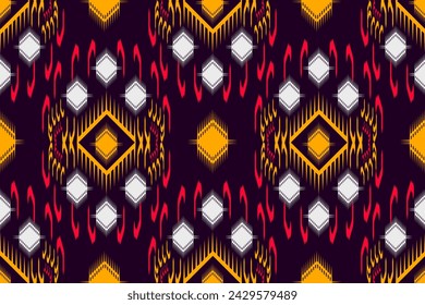 Ikat patrón sin fisuras diseño étnico color tradicional Magenta Amarillo rojo Diseño para patrones de tela alfombras pantalones almohadas fondo de pantalla.