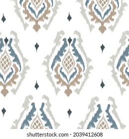 Ikat-Muster nahtlos wiederholen Vintage-Dekor Textil-Design organische Hand Batik modern und trendig boho blauen braunen
