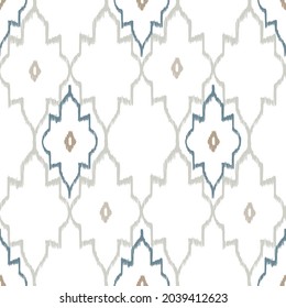 Patrón de Ikat sin fisuras repetido decoración vintage diseño textil biológico batik hecho a mano moderno y a la moda boho marrón azul