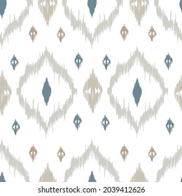Patrón de Ikat sin fisuras repetido decoración vintage diseño textil biológico batik hecho a mano moderno y a la moda boho marrón azul