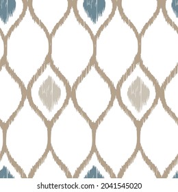 Ikat-Muster nahtlos wiederholen Vintage-Dekor Textil-Design organische Hand Batik modern und modern gemacht
trendiger bohellblauer Braun