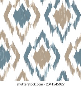 Ikat pattern seamless repeat vintage decor textile design organic hand made batik modern and
trendy boho blue brown