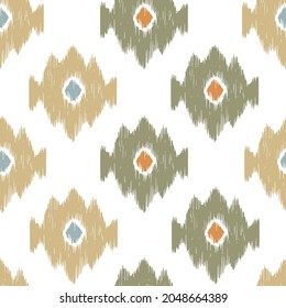 Ikat pattern seamless repeat vintage decor textile design organic hand made batik modern and
trendy boho blue brown orange green