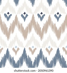 Ikat pattern seamless repeat vintage decor textile design organic hand made batik modern and
trendy boho blue brown
