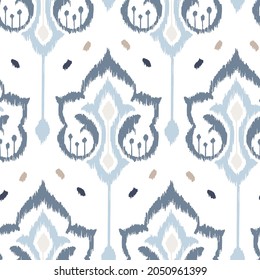 Ikat-Muster nahtlos wiederholen Vintage-Dekor Textil-Design organische Hand Batik modern und modern gemacht
trendiger bohellblauer Braun