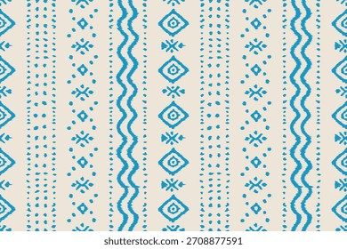 Ikat pattern seamless tribal textile design with geometric shapes and ethnic inspired ornament in warm terracotta color palette, traditional handmade fabric motif background.