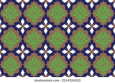 Padrão Ikat, sem emenda, papel de parede, textura, vetor, geométrico, tecido, design, vintage, ornamento, decoração, ilustração, têxtil, retro, arte, floral, quadrado, estilo, azulejo, linha, decoração, antiguidades, fas