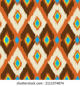 Ikat pattern seamless.Indian tribe native american style.Embroidery boho background.Image for apparel,fabric,textile.Vector.Illustration.