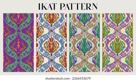 Ikat pattern set, Ikat geometric folklore ornament. Tribal ethnic vector texture. Seamless striped patter. Figure tribal embroidery. Indian, Scandinavian, Gyp sy, Asia design , folk pattern.