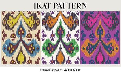 Ikat pattern set, Ikat geometric folklore ornament. Tribal ethnic vector texture. Seamless striped patter. Figure tribal embroidery. Indian, Scandinavian, Gyp sy, Asia design , folk pattern.