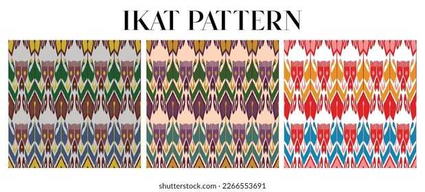 Ikat pattern set, Ikat geometric folklore ornament. Tribal ethnic vector texture. Seamless striped patter. Figure tribal embroidery. Indian, Scandinavian, Gyp sy, Asia design , folk pattern.